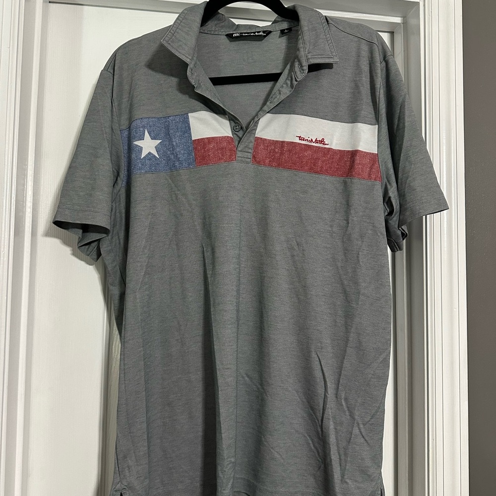 Travis Mathew Gray Polo with Texas Flag